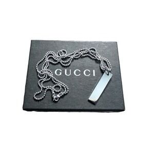 Authentic Statement Gucci 925 Sterling Silver Bar Necklace on Double Ball Chain